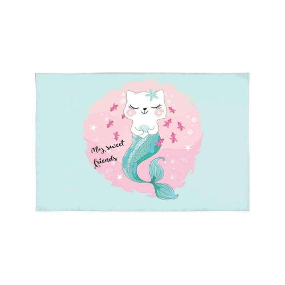 MKHERT Cute Cartoon Cat Mermaid and Starfish Placemats Table Mats for Dining Room Kitchen Table Decoration 12x18 inch,Set of 6