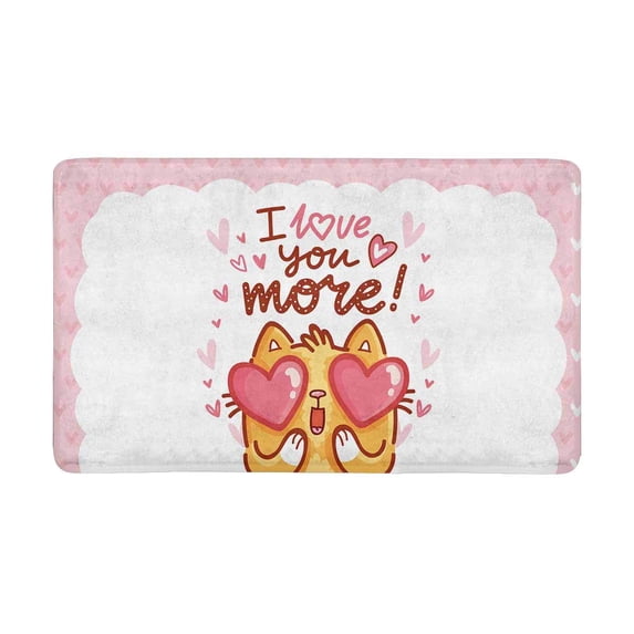 MKHERT Cute Cartoon Cat with Valentine's Day Quotes I Love You More Doormat Rug Home Decor Floor Mat Bath Mat 30x18 inch