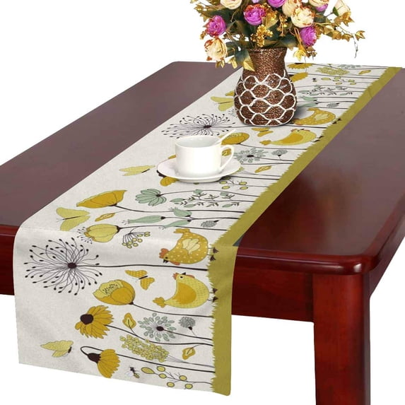 MKHERT Cute Cartoon Chicken between Flowers Butterly and Bees Table Runner Home Decor for Home Kitchen Dining Wedding Party 16x72 Inch
