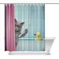 thumbnail image 1 of MKHERT Cute Cat in Bath Clean The Teeth with Yellow Rubber Duck Home Decor Waterproof Polyester Fabric Shower Curtain Bathroom Sets 60x72 inch, 1 of 1