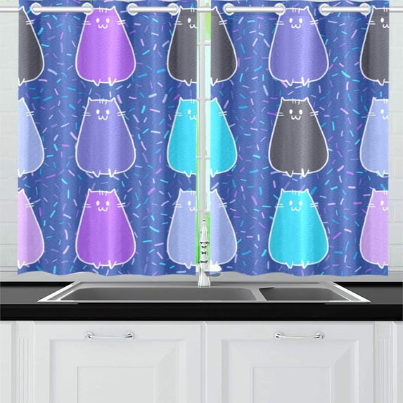MKHERT Cute Cats Window Curtain Kitchen Curtain 26x39 inch,Two Piece