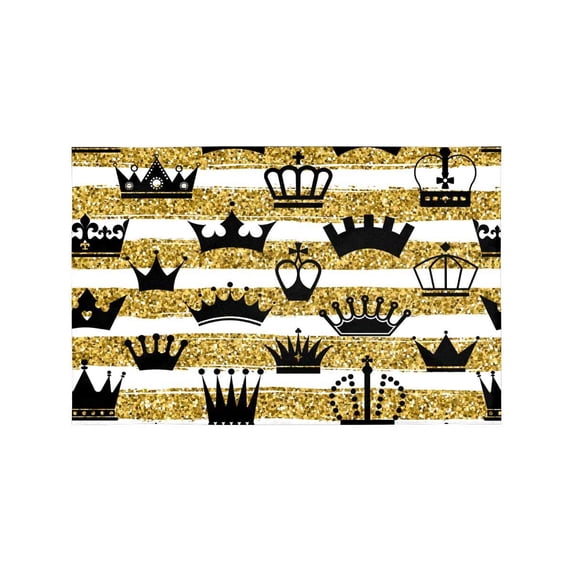 MKHERT Cute Crowns On Golden Glitter (Not Real) Lines and Stripes Placemats Table Mats for Dining Room Kitchen Table Decoration 12x18 inch,Set of 6