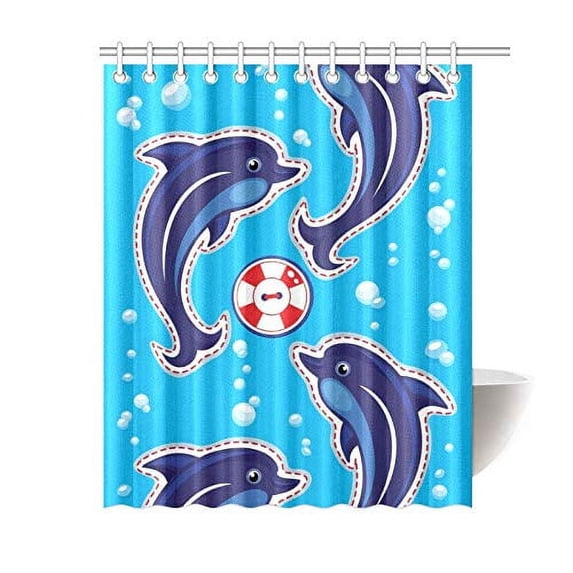 MKHERT Cute Dolphins Polyester Fabric Bathroom Shower Curtain 60x72 inch