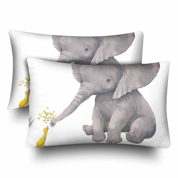 MKHERT Cute Elephant With Little Duck Pillowcase Pillow Protector Cushion Cover 20x30 inch,Set of 2
