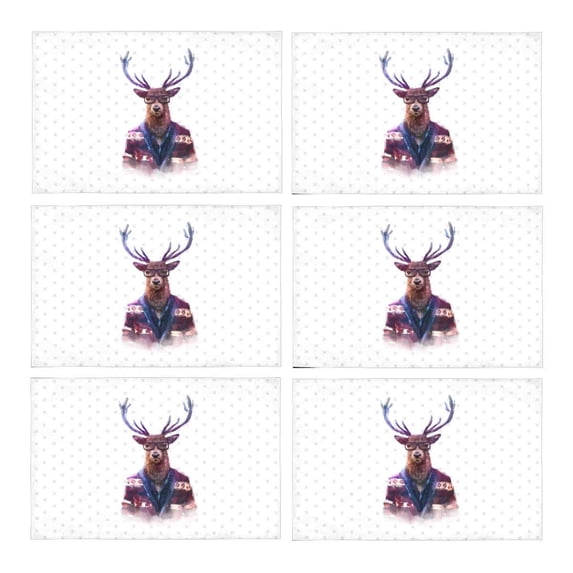 MKHERT Cute Fashion Hipster Animals Pets Deer Placemats Table Mats for Dining Room Kitchen Table Decoration 12x18 inch,Set of 6