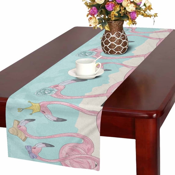 MKHERT Cute Flamingos with Crown Summer Hat and Ribbon Table Runner for Office Kitchen Dining Wedding Party Banquet 16x72 Inch