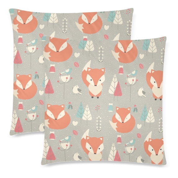 MKHERT Cute Fox Loral Decoration Pillowcase Pillow Protector Cushion Cover 18x18 inch,Set of 2