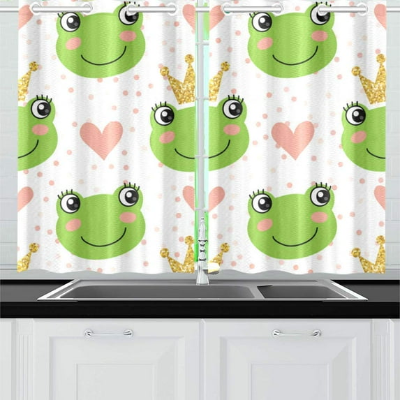 MKHERT Cute Frogs and Crowns Window Curtain Kitchen Curtain 26x39 inch,Two Piece