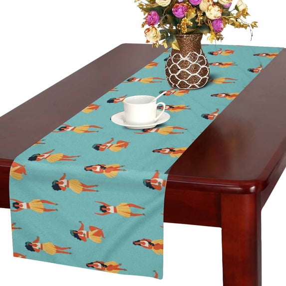 MKHERT Cute Hawaii Dance Girls Playing Ukulele and Dancing Hula Table Runner Home Decor for Wedding Party Banquet Decoration 16x72 Inch