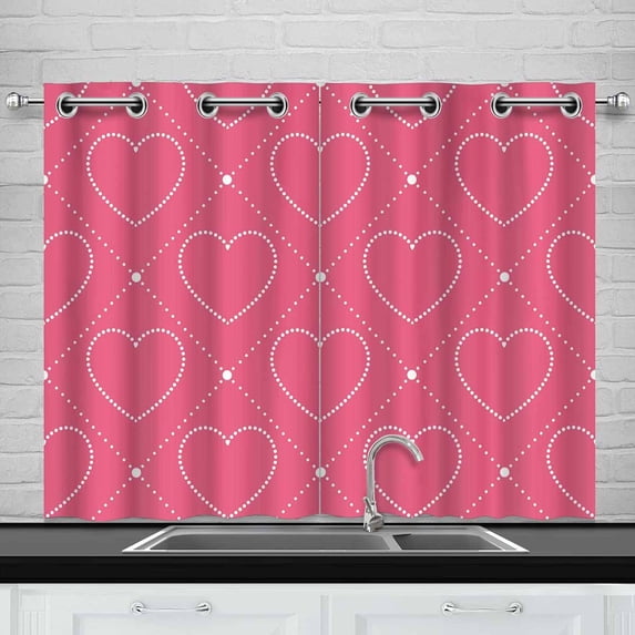 MKHERT Cute Hearts Pattern Window Curtain Kitchen Curtains Window Treatments 26x39 inch,Set of 2