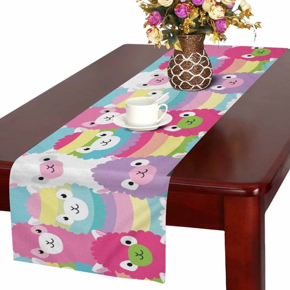 MKHERT Cute Llama Alpaca Family Funny Animal Table Runner for Office Kitchen Dining Wedding Party Banquet 16x72 Inch