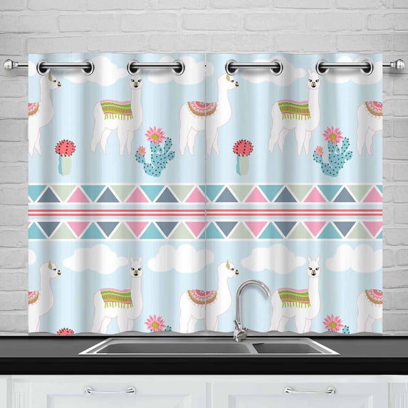 MKHERT Cute Llama Cactus Window Curtain Kitchen Curtain 26x39 inch,Two Piece