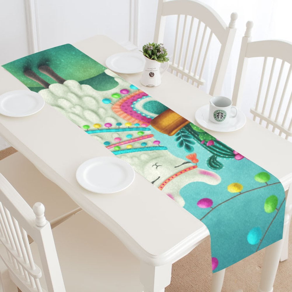 MKHERT Cute Llama Table Runner for Office Kitchen Dining Room Wedding ...