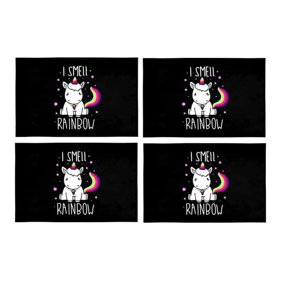MKHERT Cute Magical Unicorn Quote I Smell Rainbow Placemats Table Mats for Dining Room Kitchen Table Decoration 12x18 inch,Set of 4