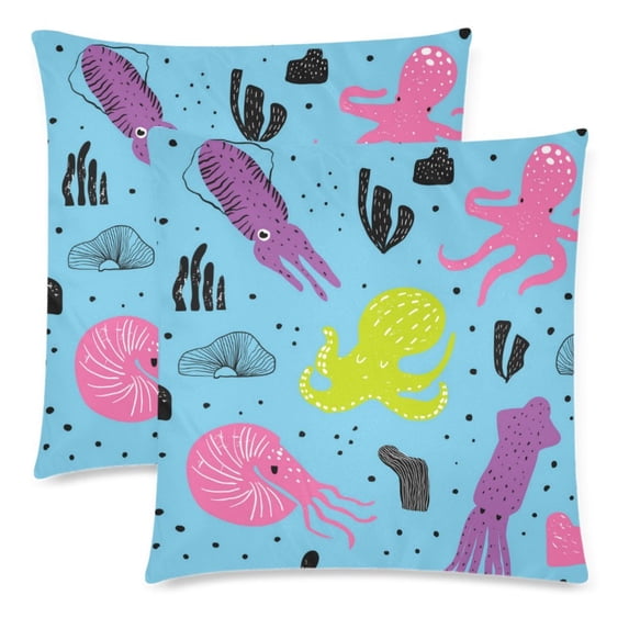 MKHERT Cute Marine Life Octopus Pillowcase Pillow Protector Cushion Cover 18x18 inch,Set of 2