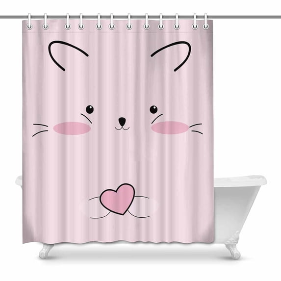 MKHERT Cute Pink Cute Squirrel or Cat Kitty Kitten Face Cartoon Animal Waterproof Shower Curtain Decor Fabric Bathroom Set 60x72 inch