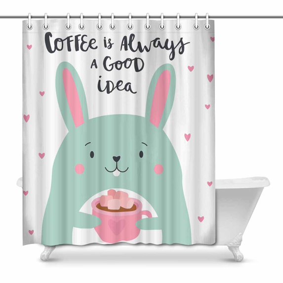 MKHERT Cute Rabbit with Funny Quote Coffee Always a Good Idea Decor Waterproof Polyester Bathroom Shower Curtain Bath Decorations 66x72 inch