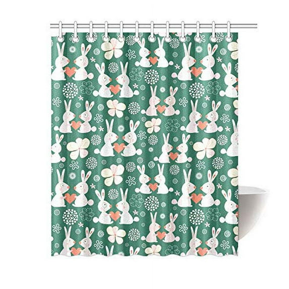 MKHERT Cute Rabbits Floral Polyester Fabric Bathroom Shower Curtain 60x72 inch