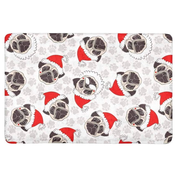 MKHERT Cute Santa Pug Dog with Paw Prints Christmas Design Doormat Rug Home Decor Floor Mat Bath Mat 23.6x15.7 inch