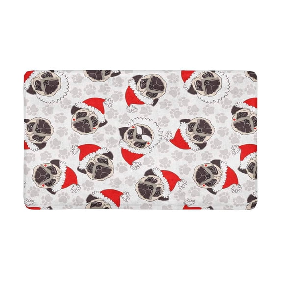 MKHERT Cute Santa Pug Dog with Paw Prints Christmas Design Doormat Rug Home Decor Floor Mat Bath Mat 30x18 inch
