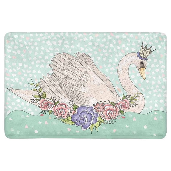 MKHERT Cute Swan with Crown and Flowers Fairytale Doormat Rug Home Decor Floor Mat Bath Mat 23.6x15.7 inch