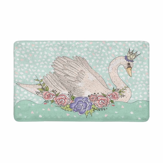 MKHERT Cute Swan with Crown and Flowers Fairytale Doormat Rug Home Decor Floor Mat Bath Mat 30x18 inch