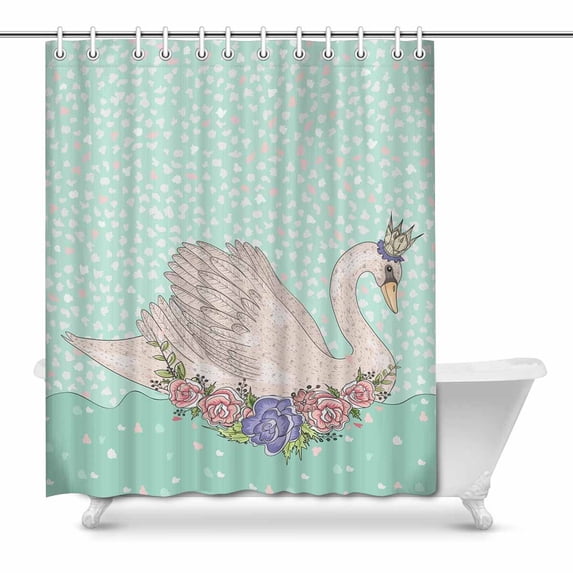 MKHERT Cute Swan with Crown and Flowers Fairytale Home Decor Waterproof Polyester Bathroom Shower Curtain Bath 66x72 inch