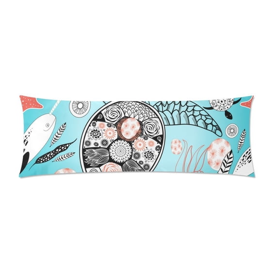 MKHERT Cute Turtle With Fish Narwhal Body Pillow Pillowcase Pillow Protector Cushion Cover 20x60 Inch