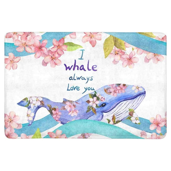 MKHERT Cute Whale in Waves and Flowers with Quote I Whale Always Love You Doormat Rug Home Decor Floor Mat Bath Mat 23.6x15.7 inch
