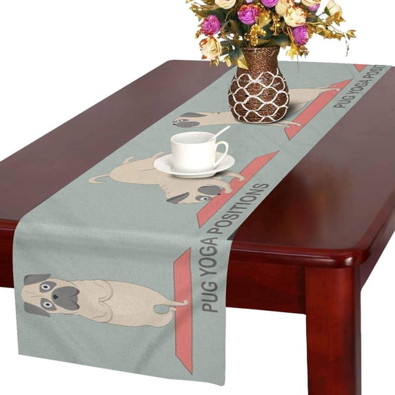 MKHERT Cute Yoga Pugs Set Funny Dogs Table Runner for Office Kitchen Dining Wedding Party Banquet 16x72 Inch