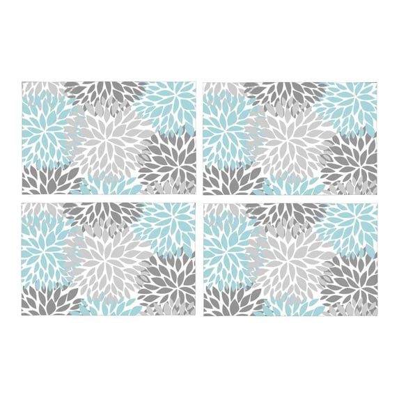 MKHERT Dahlia Pinnata Flower Light Blue and Gradient Gray Placemats Table Mats for Dining Room Kitchen Table Decoration 12x18 inch,Set of 4
