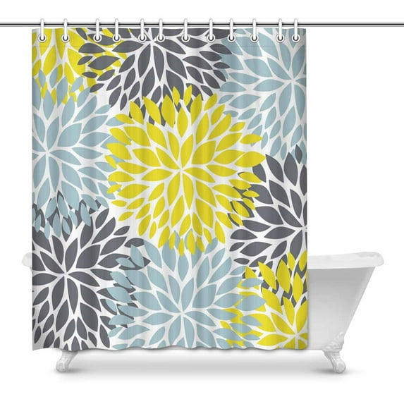 MKHERT Dahlia Pinnata Flower Yellow Gray and Light Blue House Decor Shower Curtain for Bathroom Decorative Fabric Bath Curtain Set 60x72 inch