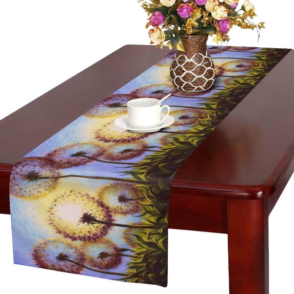 MKHERT Dandelions Flowers Against The Sun Painting Table Runner Home Decor for Wedding Banquet Decoration 16x72 Inch