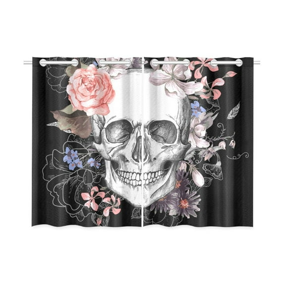 MKHERT Dead Skull And Flowers Window Curtains Kitchen Curtain Room Bedroom Drapes Curtains 26x39 inch, 2 Piece