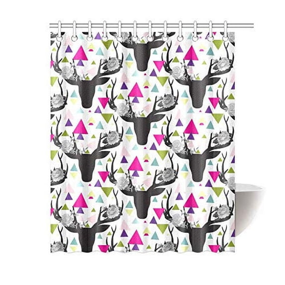 MKHERT Deer Head and Roses Polyester Fabric Bathroom Shower Curtain 60x72 inch