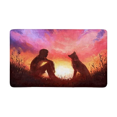 MKHERT Digital Painting of Man and His Dog with Sunset Doormat Rug Home Decor Floor Mat Bath Mat 30x18 inch