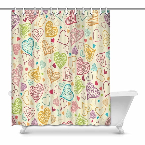 MKHERT Doodle Hearts Bathroom Shower Curtain 60x72 inch