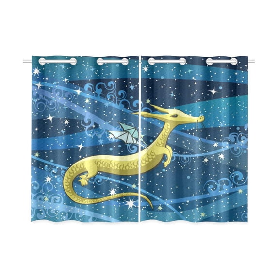 MKHERT Dragon Stars Blackout Window Curtain Kitchen Curtain 26x39 inch, 2 Panels