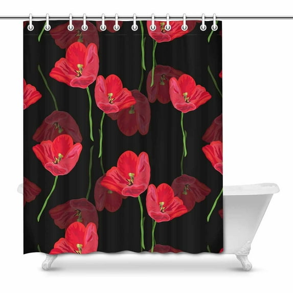 MKHERT Elegant Red Tulip Flowers Watercolor Floral Art Home Decor Waterproof Polyester Bathroom Shower Curtain Bath 66x72 inch