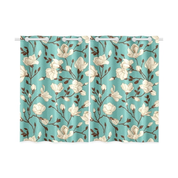 MKHERT Emerald Blossoming Denudata Magnoli Window Curtains Kitchen Curtain Room Bedroom Drapes Curtains 26x39 inch, 2 Piece