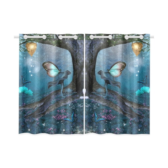 MKHERT Enchanted Tree Blackout Window Curtain Kitchen Curtain 26x39 inch, 2 Panels