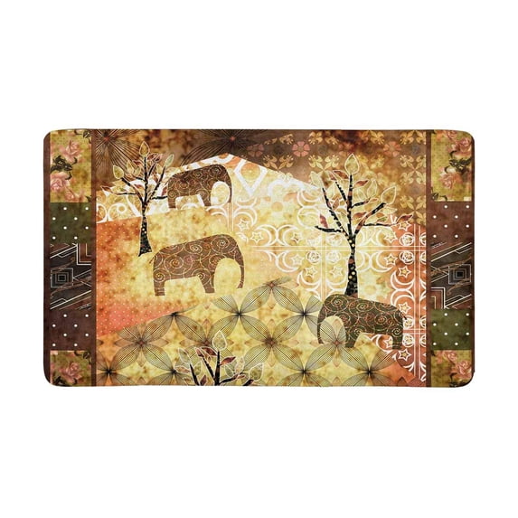 MKHERT Ethnic African Elephant with Tree and Flower Art Doormat Rug Home Decor Floor Mat Bath Mat 30x18 inch