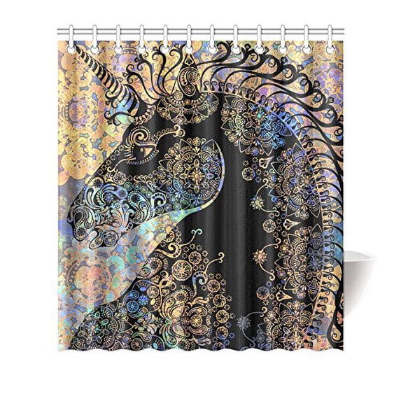 MKHERT Fairytale Unicorn in Ethnic Mandala and Flowers Boho Pattern Waterproof Shower Curtain Decor Fabric Bathroom Set 66x72 inch
