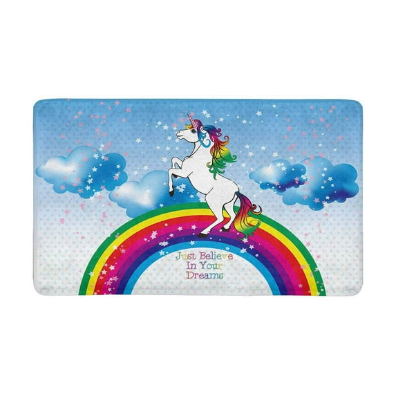 MKHERT Fairytale Unicorn with Raibow and Motivational Quotes Doormat Rug Home Decor Floor Mat Bath Mat 30x18 inch