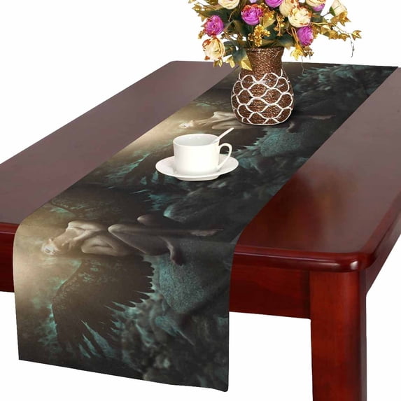 MKHERT Fantasy Gothic Medieval Fallen Angel with Black Wings Table Runner Home Decor for Wedding Party Banquet Decoration 16x72 Inch