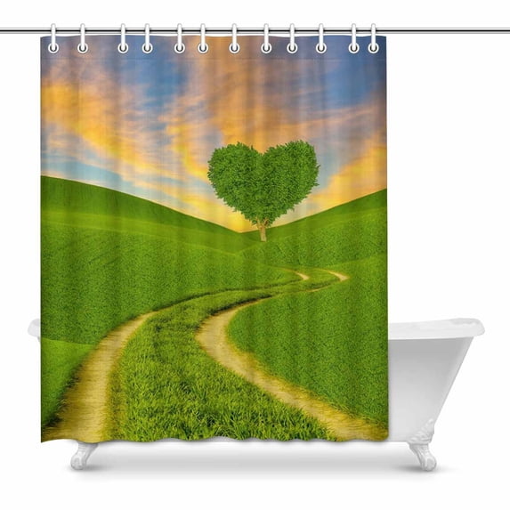 MKHERT Fantasy Green Heart-Shaped Tree on a Spring Meadow House Decor Shower Curtain for Bathroom Decorative Bathroom Shower Curtain Set 60x72 inch