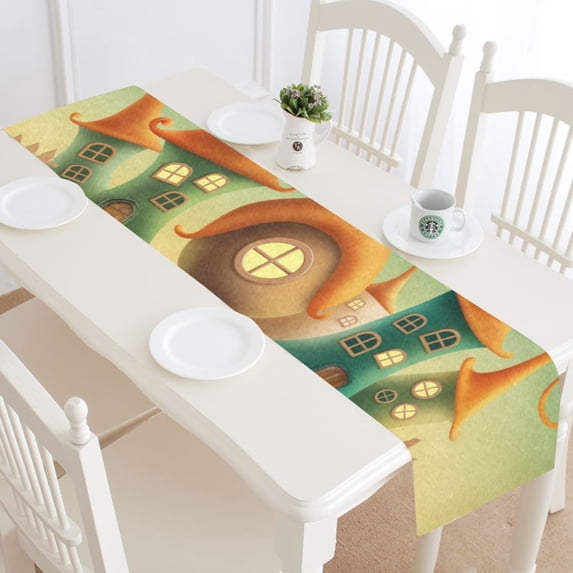 MKHERT Fantasy Houses In The Meadow Table Runner for Wedding Party Banquet Decoration 14x72 inch