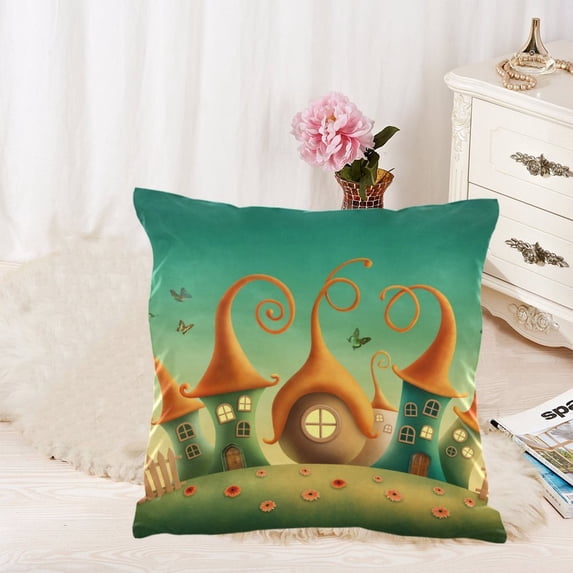 MKHERT Fantasy Houses In The Meadow Throw Pillowcase Pillow Cover Cushion Couver 18x18 inch