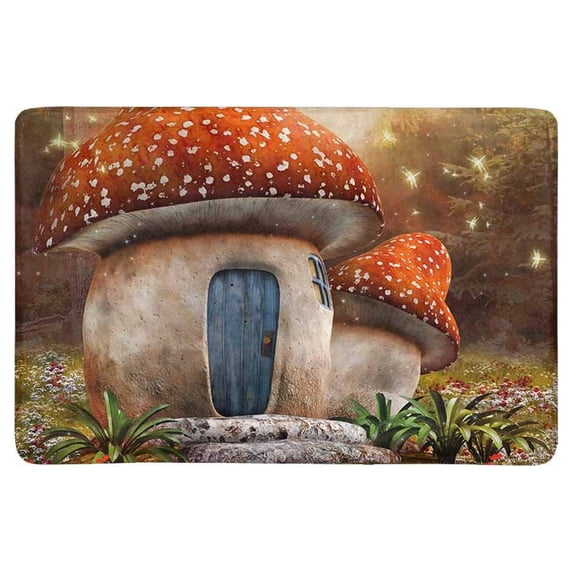 MKHERT Fantasy Mushroom Cottage with Dragonfly on Colorful Meadow Doormat Rug Home Decor Floor Mat Bath Mat 23.6x15.7 inch