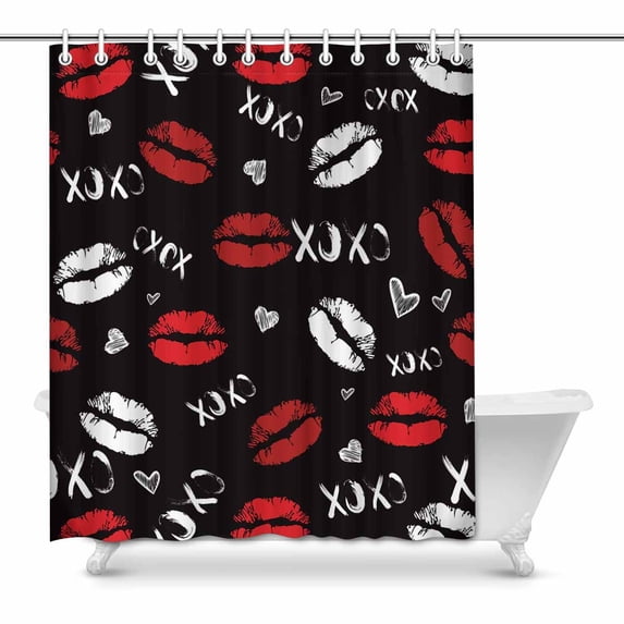MKHERT Fashion Girlish Red Kiss Lips XOXO and Hearts House Decor Shower Curtain for Bathroom Decorative Bathroom Shower Curtain Set 60x72 inch